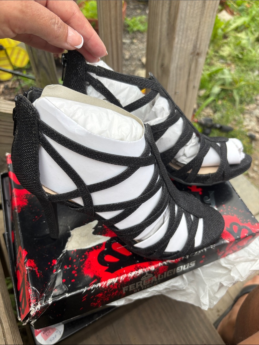 Fergalicious Black Strappy Cutout High Heels